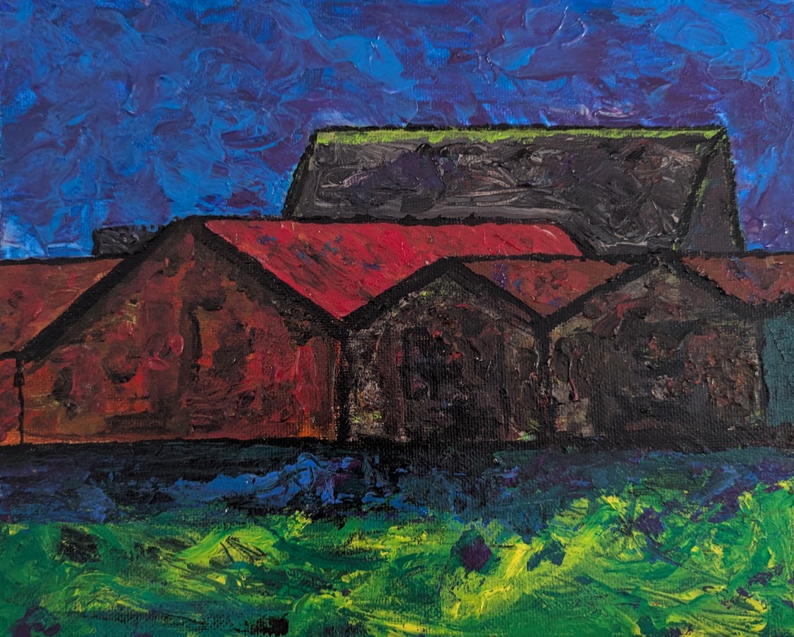 An atmospheric, vibrant, and heavily textured landscape painting.